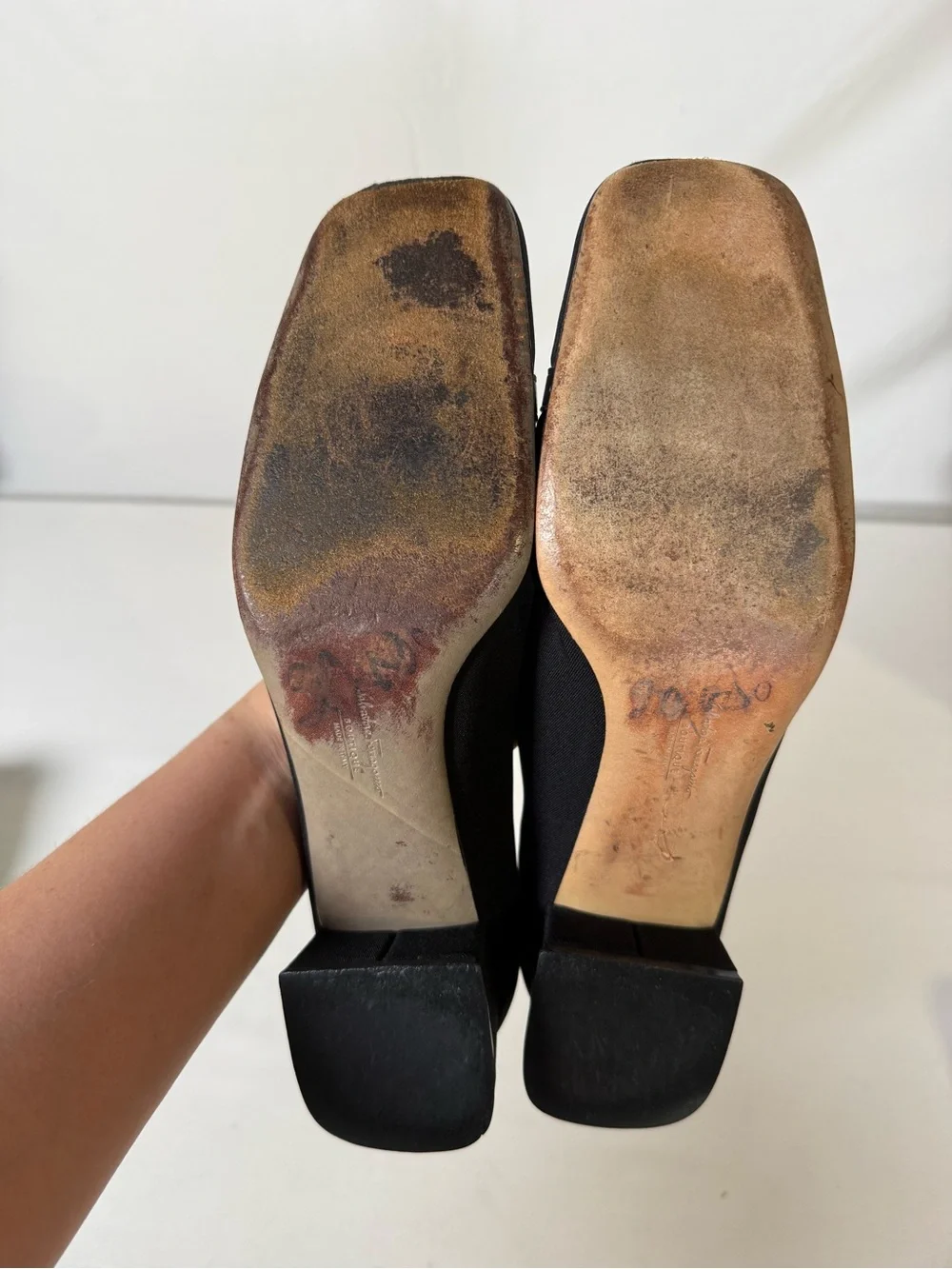 Vintage Black Ferragamo Block Heels - Size 10.5